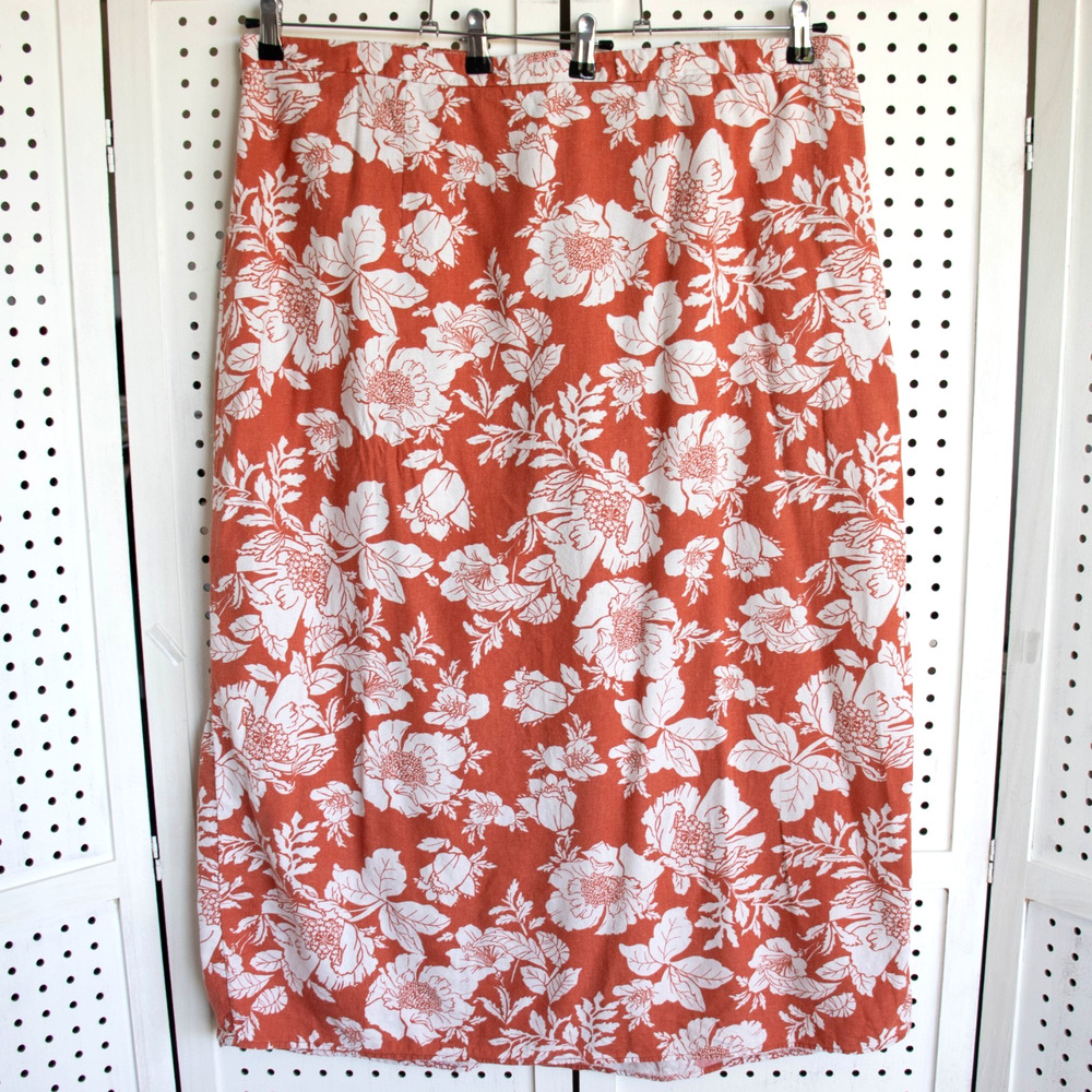 Old Navy Womens SIZE XXLβ Red Rust Linen Blend Tropical Floral Maxi Skirt